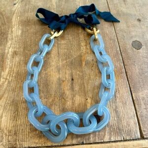 J. Crew dusty Blue Lucite Links Ribbon Tie Necklace